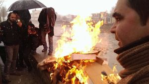 The situation in Afghanistan is horrible in these days, in that cause Mr. Massoud Hassanzadeh instillation artist and singer fired his instillation artwork to protest against the present situation. 